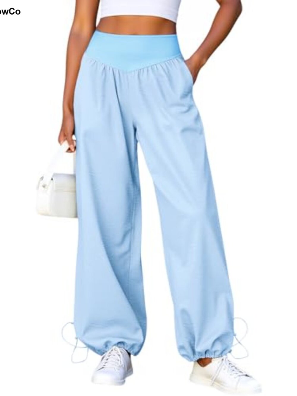 Wide Leg High Waist Drawstring Cuffs Lounge Track Pants with Pockets